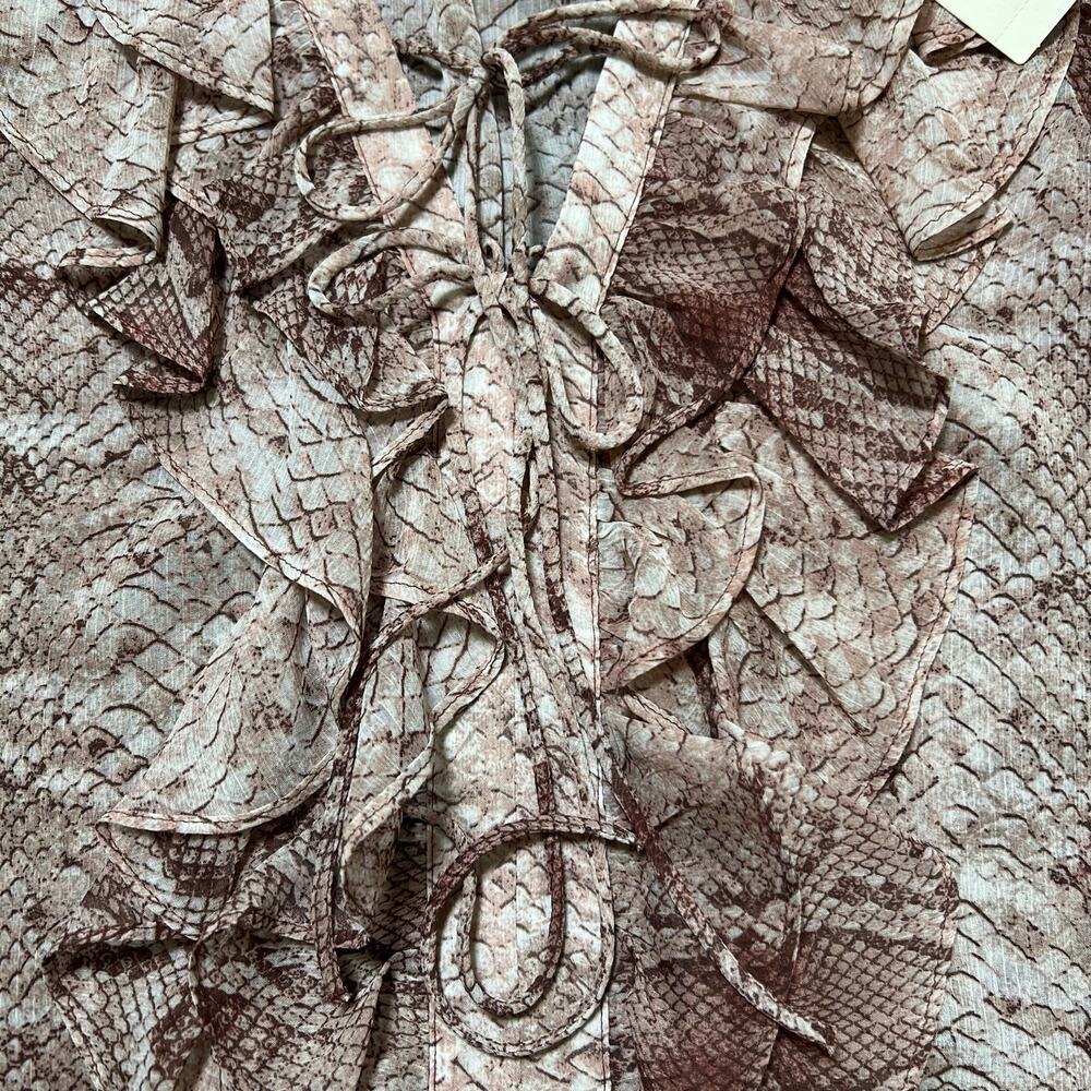 Anthropologie Women's Blouse XS Brown Ruffle Snakeskin Print - Picture 4 of 8